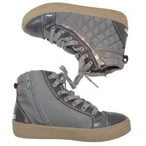 Juicy Couture Womens Grey Quilted High Top Sneakers Side Zip Shoes Size 6.5